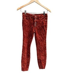 Anthropologie Pilcro High Rise Skinny Corduroy Paisley Pants Orange Red 25P